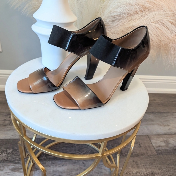 Prada Black and Tan Stiletto Heels with Geometric Pattern - Picture 1 of 13